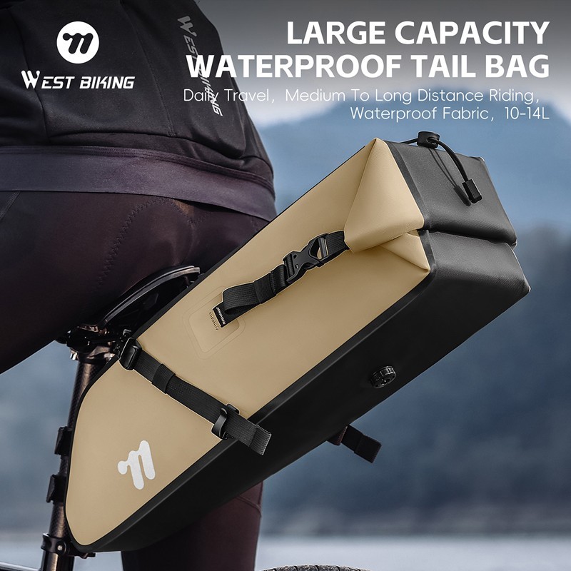 WEST BIKING Full Waterproof Bike Saddle Bag Cycling Bicycle Seat Tail Bag 10-14L