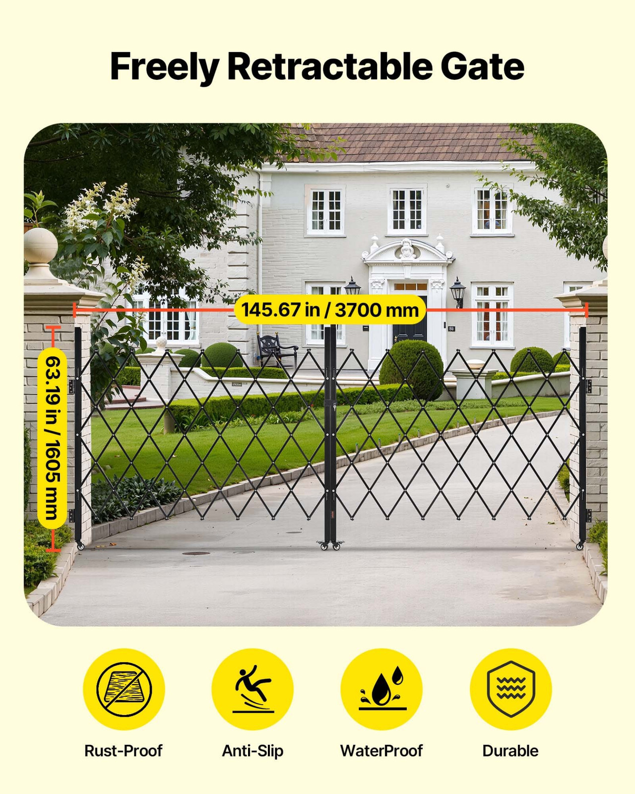 Double Folding Security Gate Steel Scissor Gate w/ Locking Swivel Casters  020