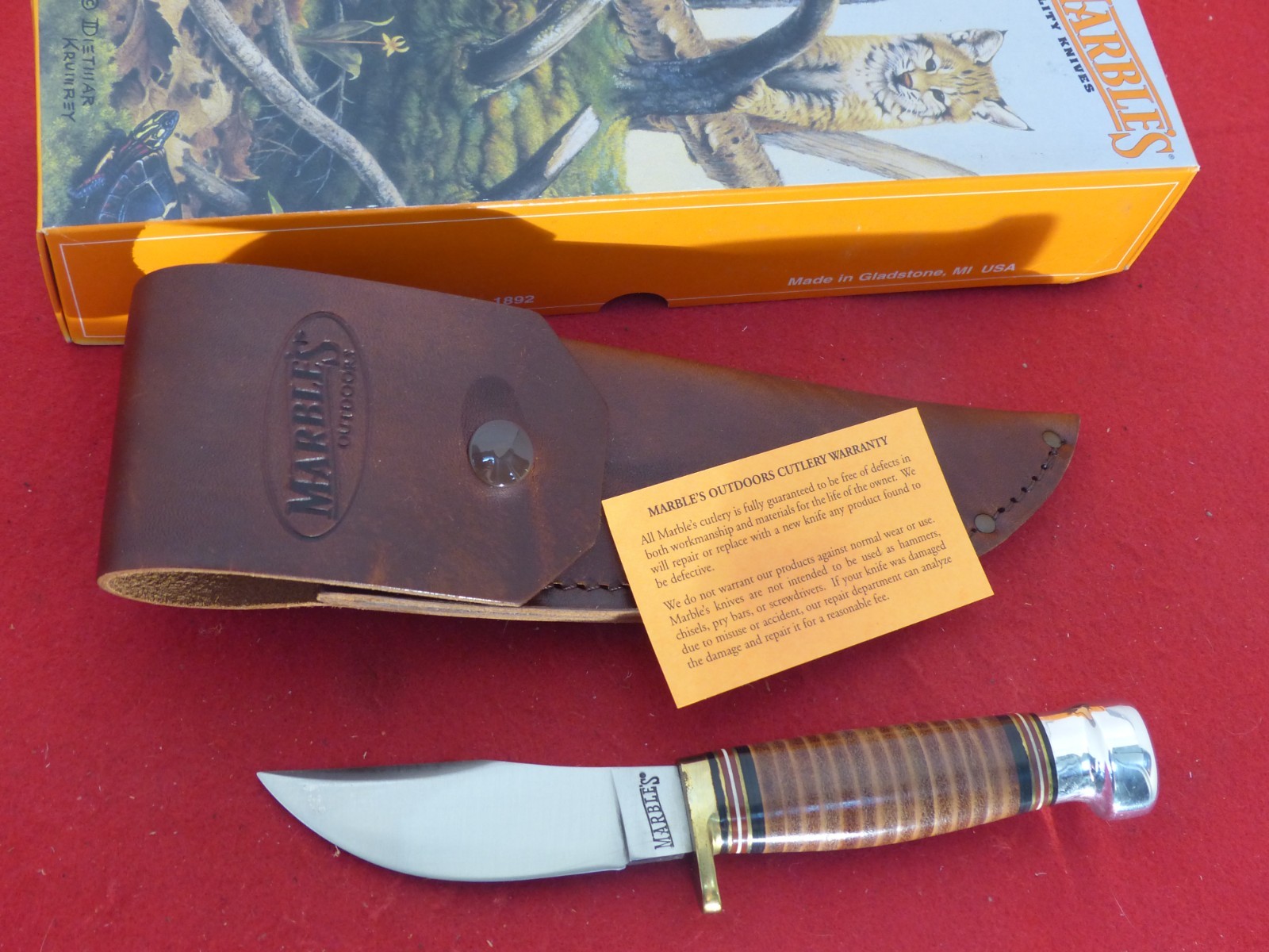 Marbles Gladstone USA Fieldcraft Leather/aluminum mint fixed blade Sheath knife