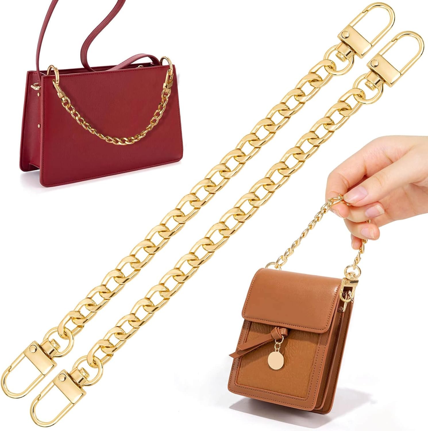 shynek Purse Chains, 2PCS Strap Extender, Gold Belt Chain, Short Chain for
