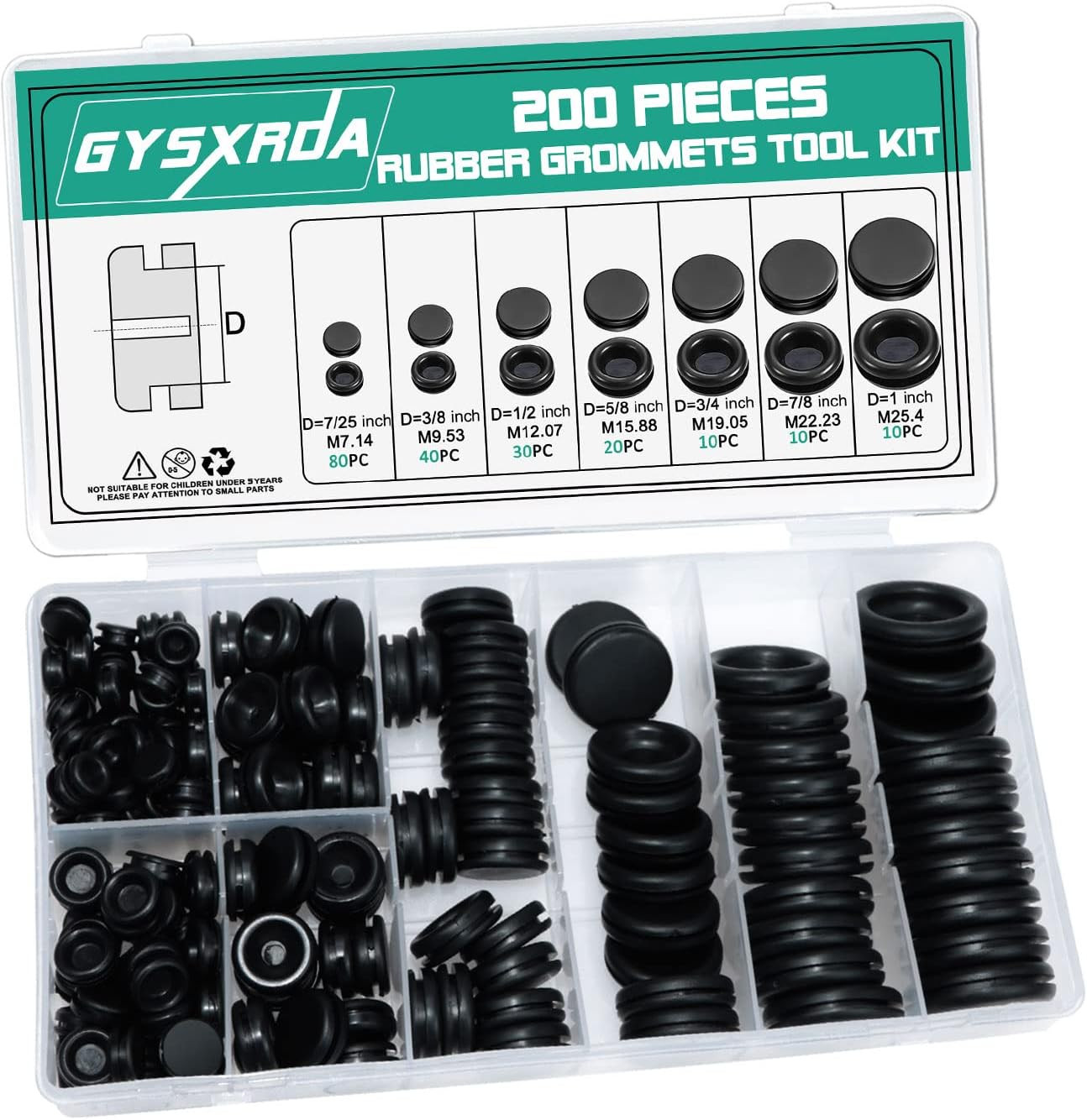 200pc Rubber Grommet Kit 7 Sizes Firewall Rubber Hole Plugs Rubber Grommets for
