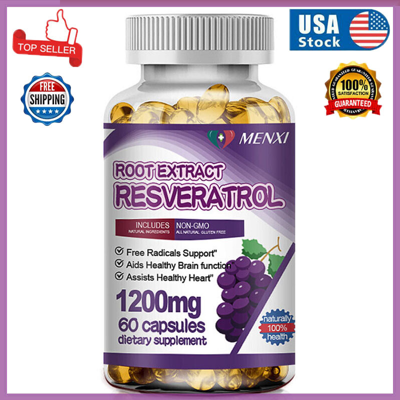 120 Resveratrol Capsules 1200mg - Antioxidant - Highly Potent Natural Supplement