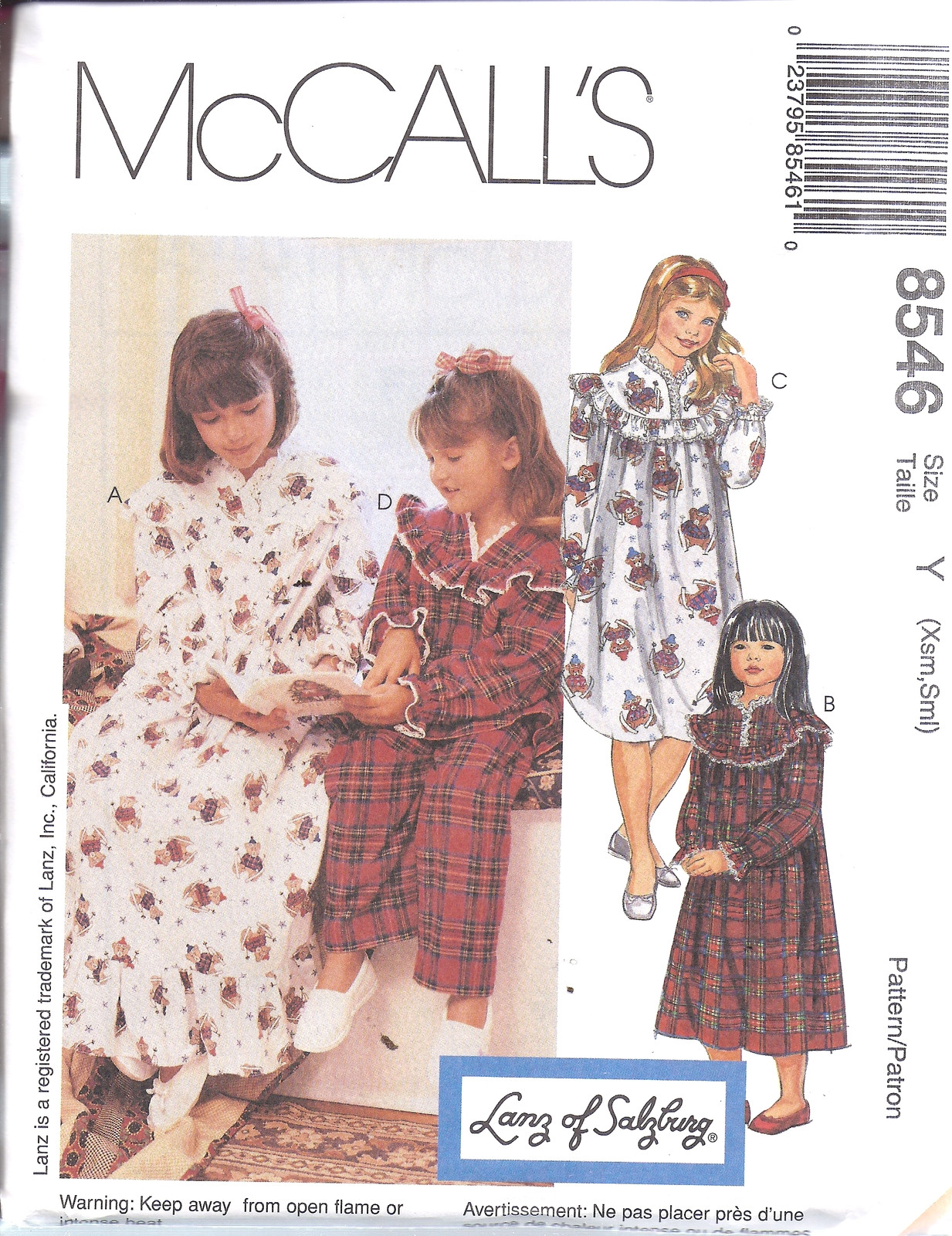 8546 UNCUT McCalls Pattern Child's Pullover Nightgown Nightshirt Top Salzburg FF