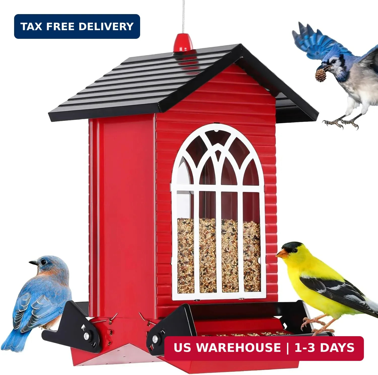 Gbekery Squirrel Proof Bird Feeder for Outdoors,5LB Large Capacity,Metal Wild Bi
