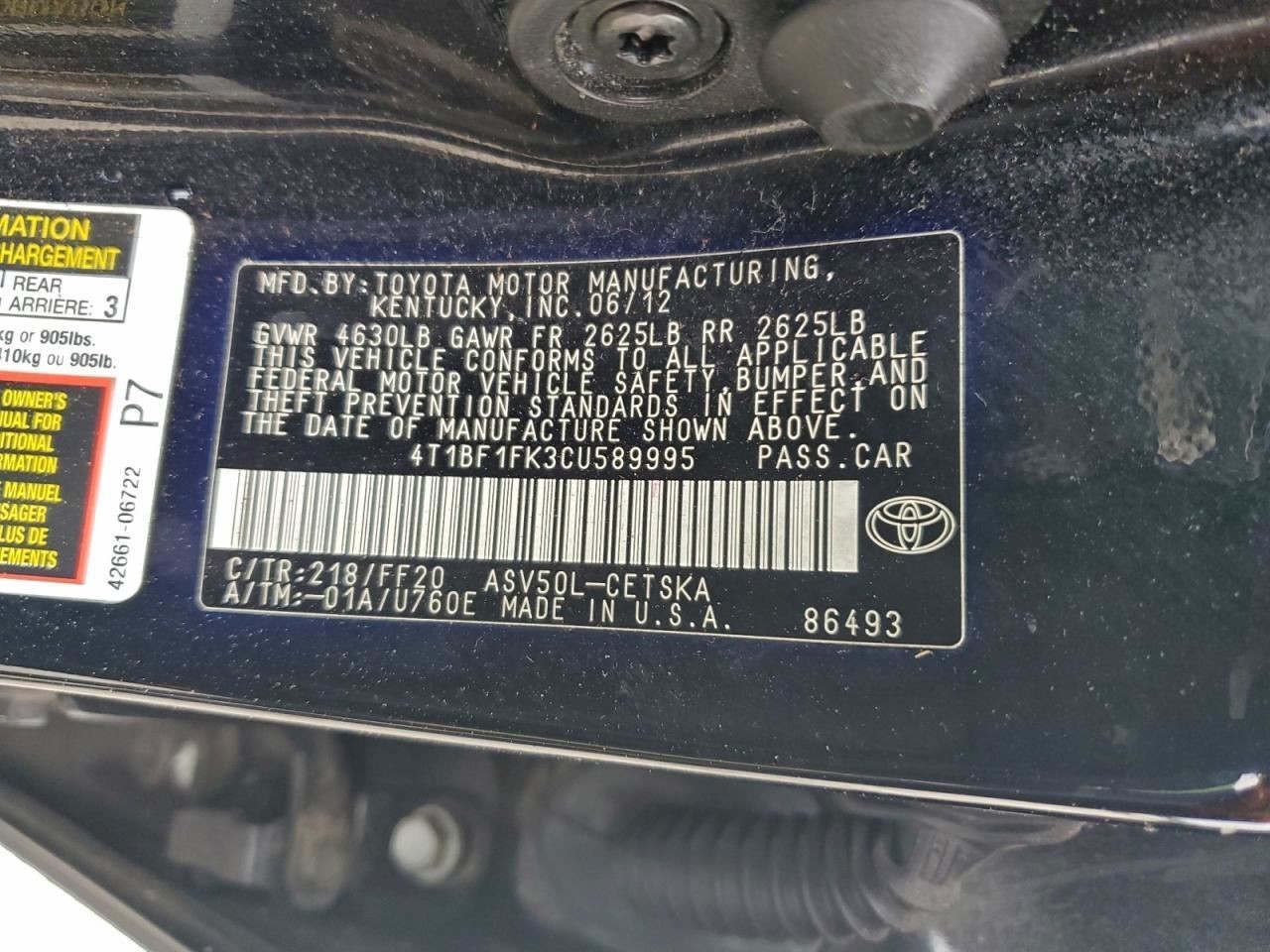 CAMRY 2012 Glove Box 5023757