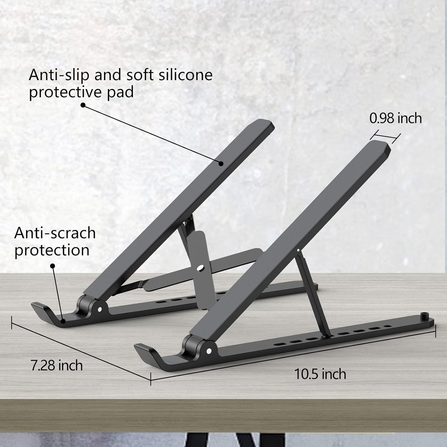 Laptop Stand for Desk, Adjustable Laptop Riser, Black | ABS+Silicone Foldable