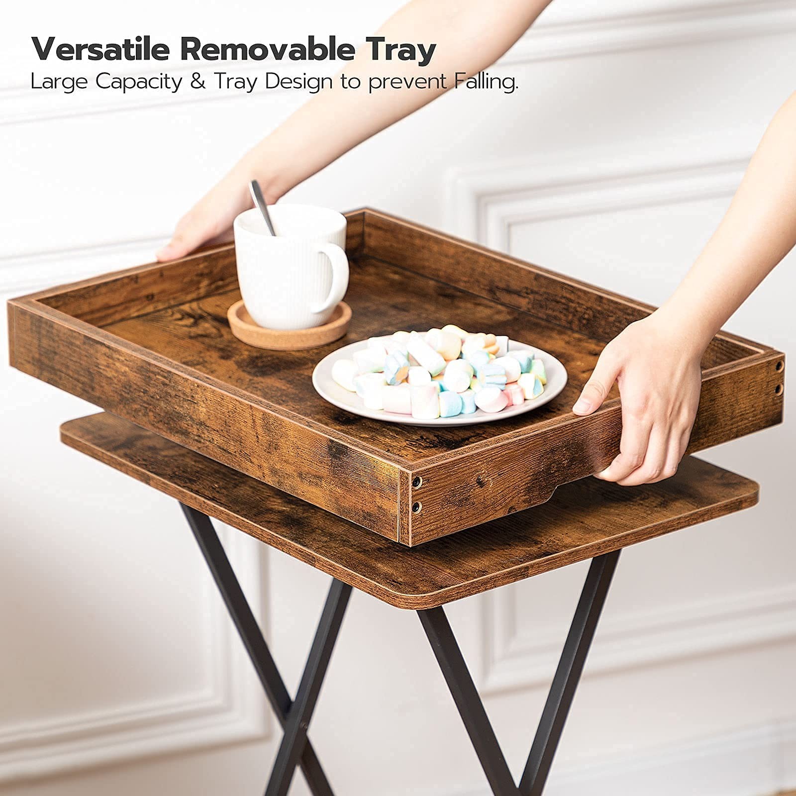 TV Tray Table, Folding Table with Removable Serving Tray, Stable TV Tray Snac...