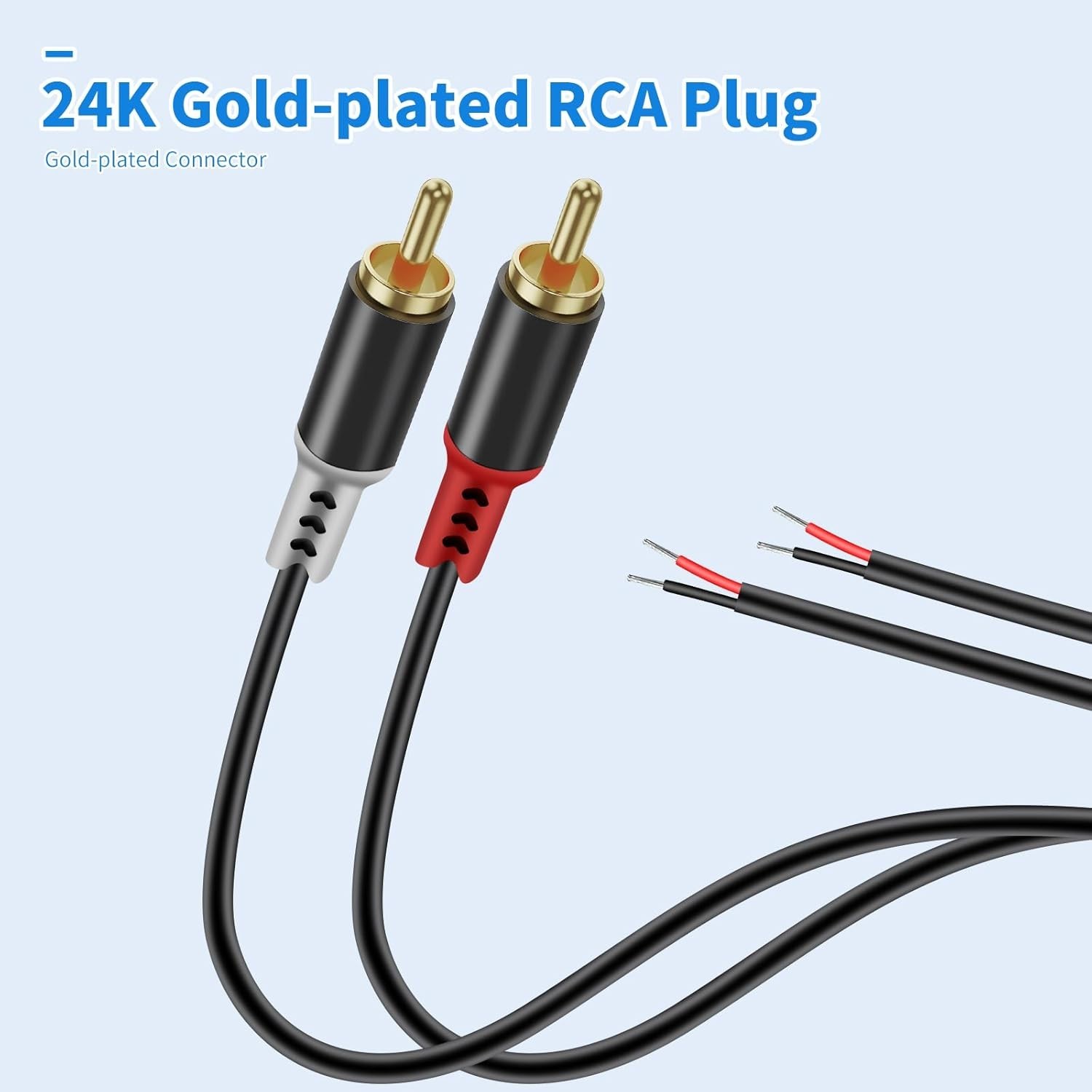 RCA to Speaker Wire Adapter, 2 Bare Cables Plug Adapter - 6.6FT