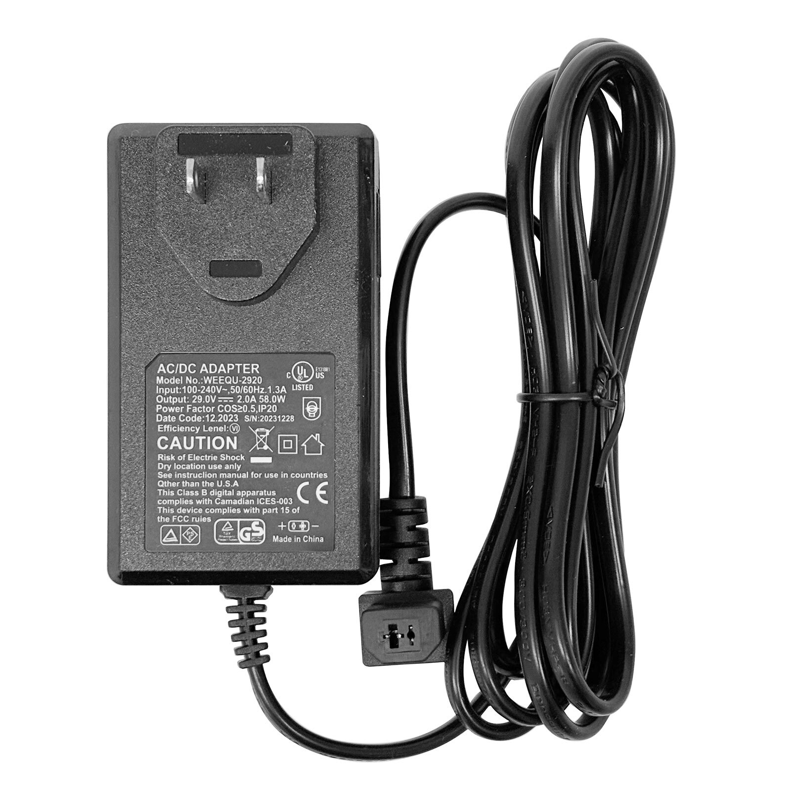 Power Supply for Motion Furniture 29V 2A 58W 90° 2 Prong Plug