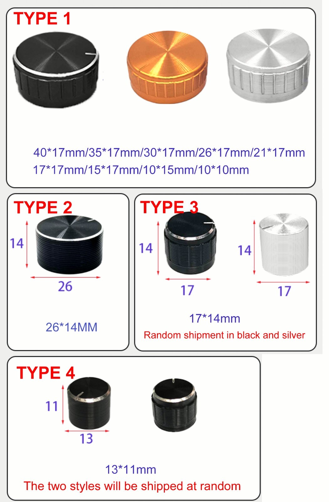 6pcs Volume Control Rotary Knobs for 6mm Dia Knurled D Shaft Potentiometer