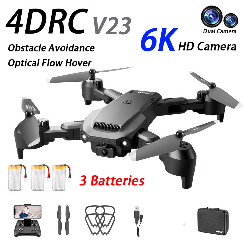 4DRC V23 WIFI FPV Selfie Drone Wide Angle 6K HD Dual Camera Quadcopter 3 Battery
