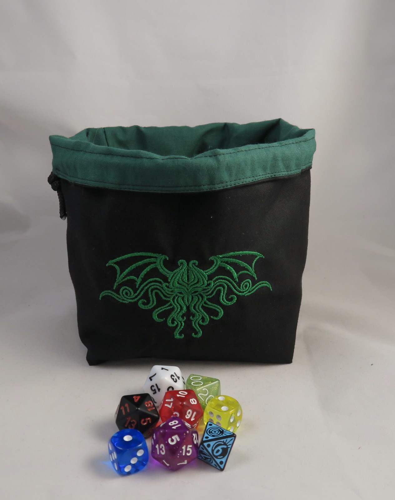 Dice Bag, Green Cthulhu Drawstring Pouch for Arkham Horror D&D Table Board Games