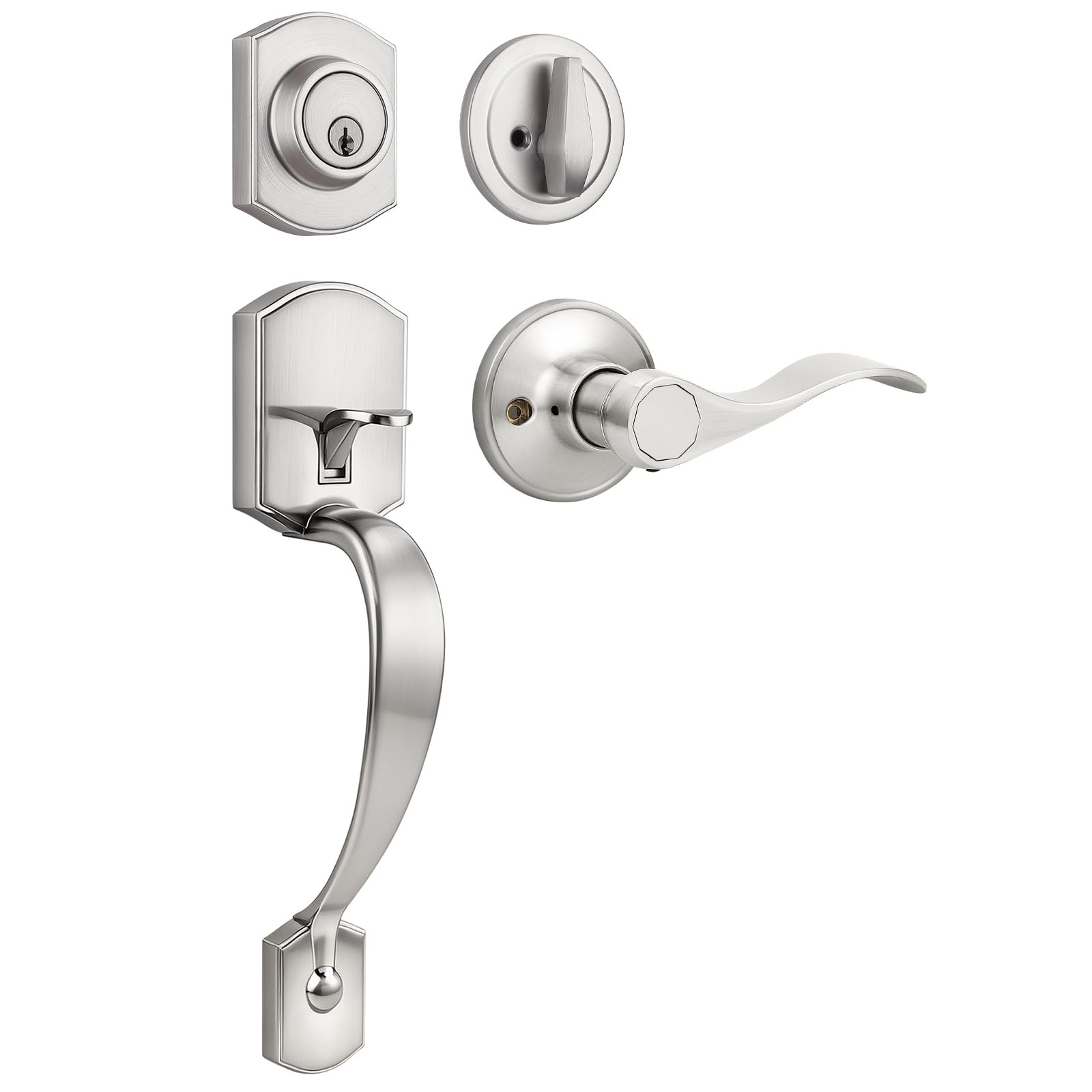 Front Door Handle and Deadbolt Set, Brushed Nickel Front Door Lock Set with R...