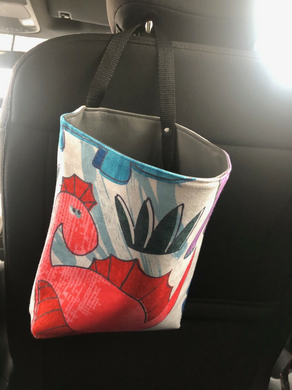 Garbage Bag for car Seat Back Organizer Waste basket Storage Dinosaur fabric