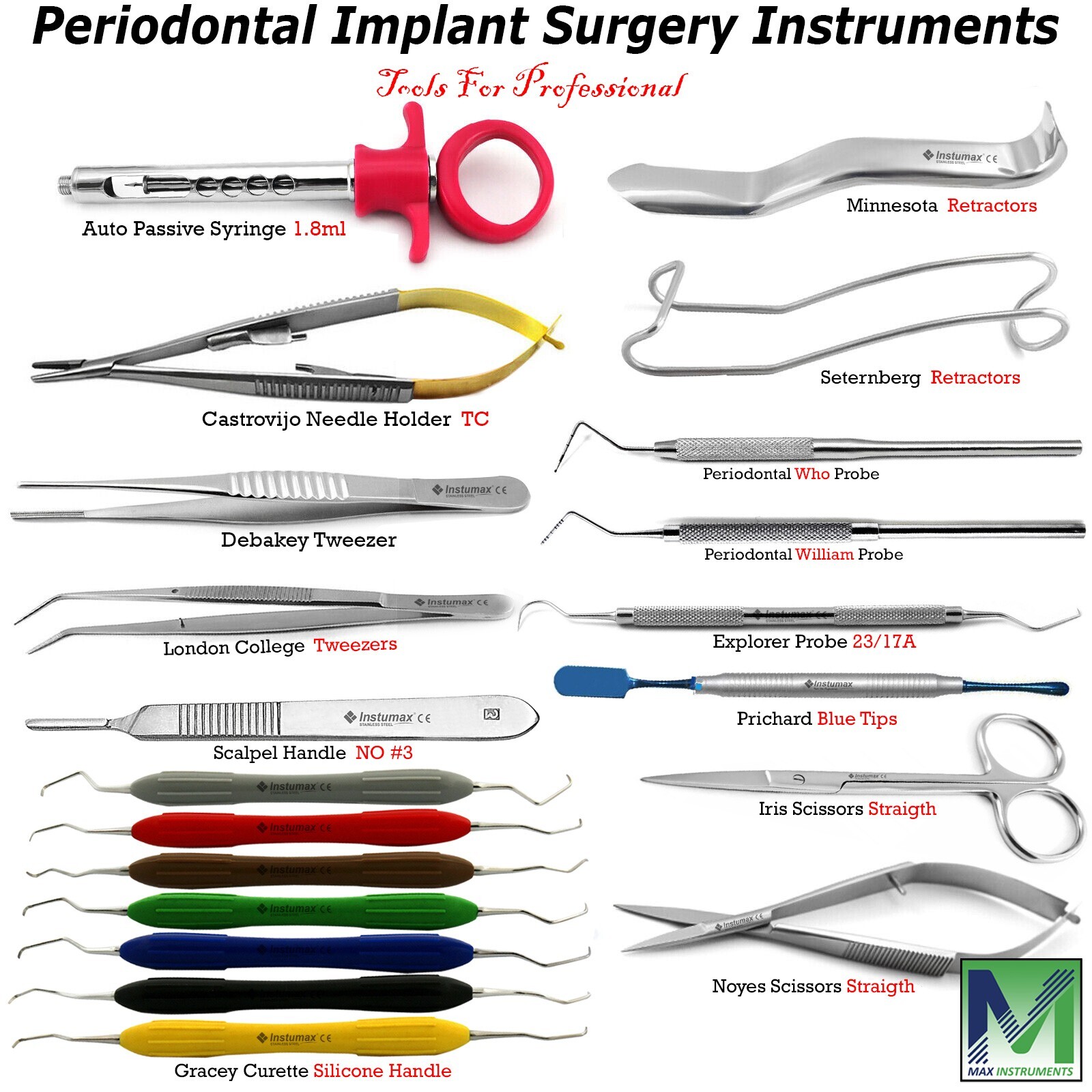 Dental Periodontal Implant Oral Surgery Kit 18Pcs Advanced Surgical Instruments