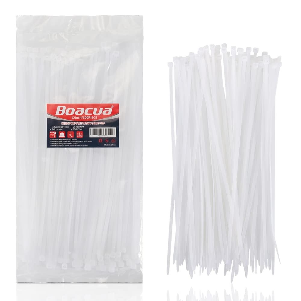 12 Inch Zip Cable Ties (100 Pieces), Self-Locking Premium 12" (100 Pieces)