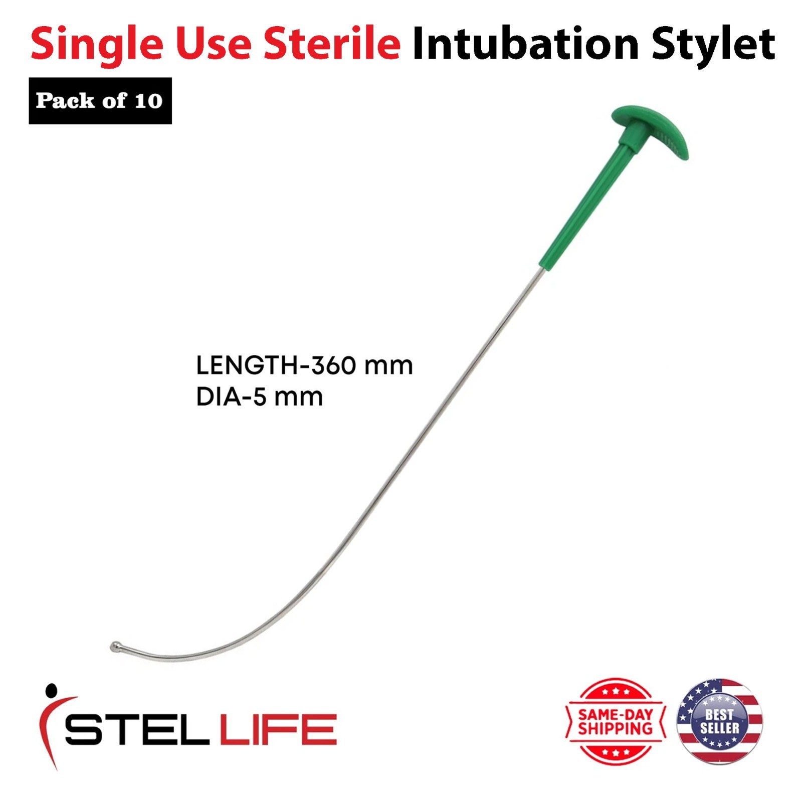 Single Use Intubation Rigid Stylet Sterile Anesthesia Instruments Pack of 10 Pcs