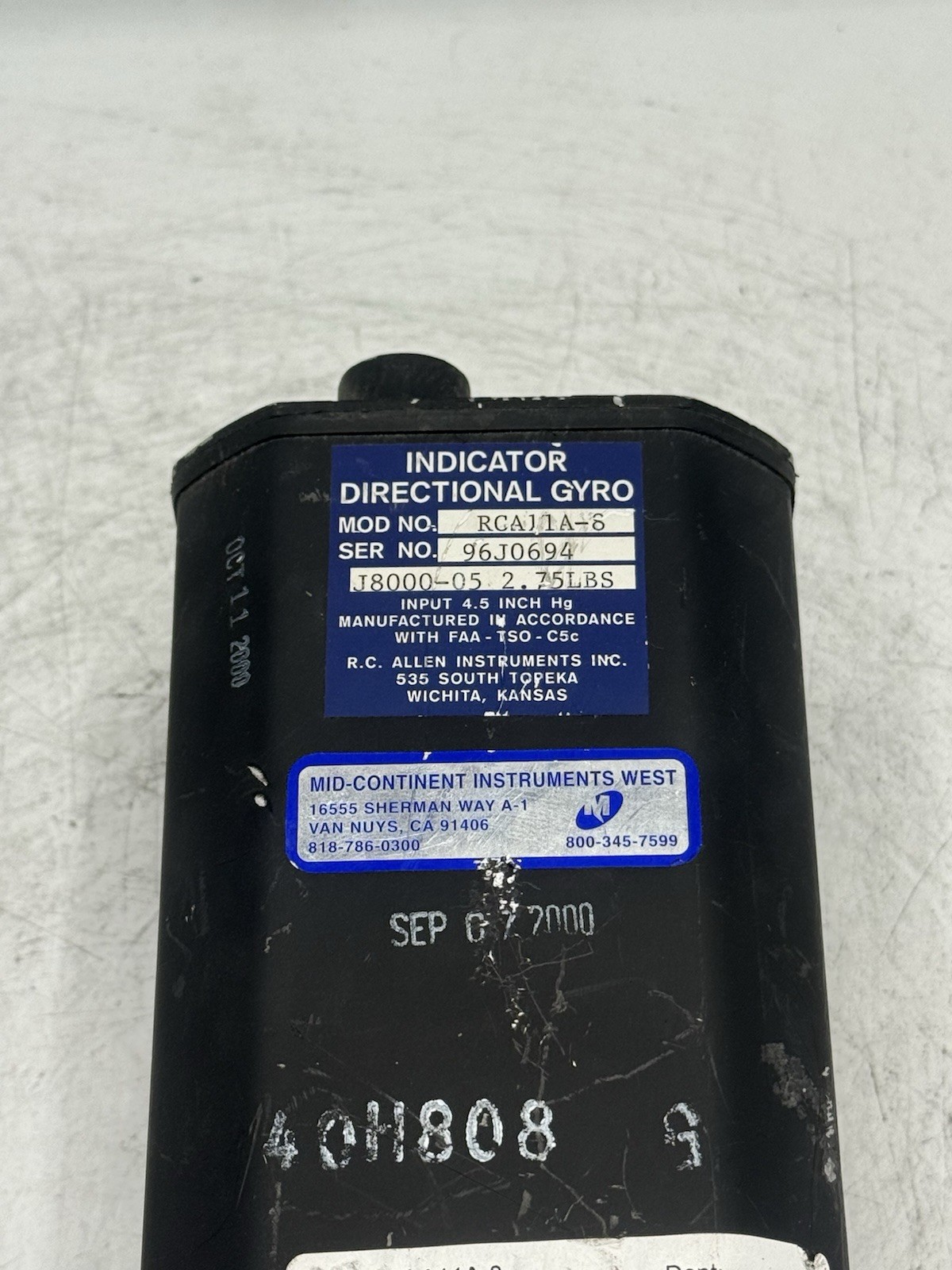RC Allen Instruments Directional Gyro Indicator M/N: RCA11A-8 READ