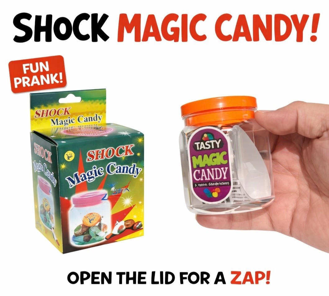 SHOCK MAGIC CANDY JAR Open Lid Electric Zap Shocking Prank Money Gift Joke Funny