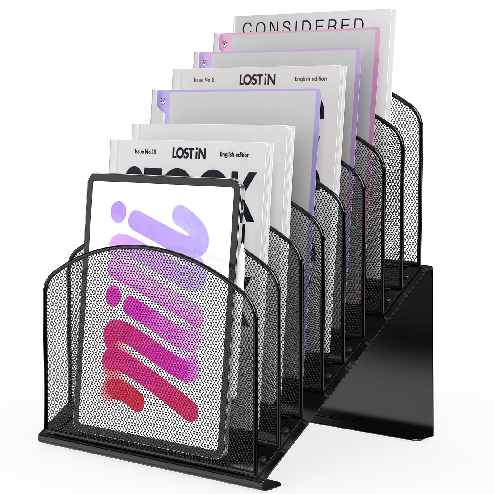 Sinboun Inclined Desk File Organizer Metal Desk Magazine Folder Holder