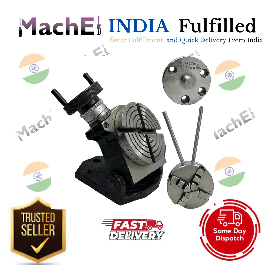 MachEl 4" Tilting Rotary Table w/ 65mm 4 Jaw Chuck & Back Plate Set.