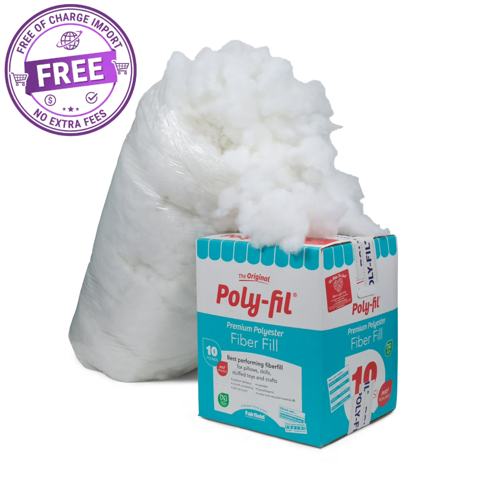 NEW! Poly-Fil Polyester Fiberfill Stuffing, 10lb Box, Bulk, by Fairfield, PF-10