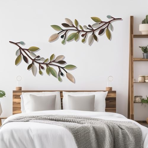 Zzbakress 2 Pcs Colorful Tree Leaf Wall Art Decor Vine Home Wall Decor Unique