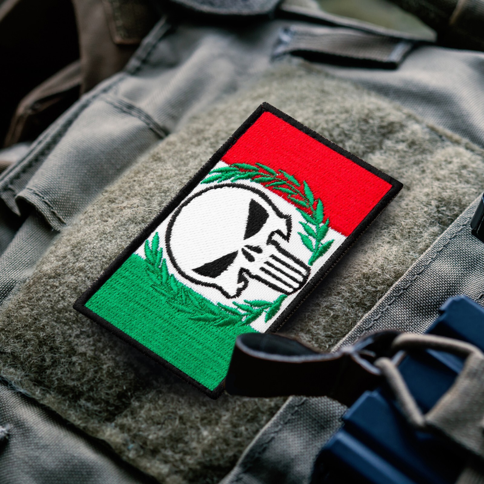 2-Pcs Dead Skull on Italian Flag Embroidered Patch with Hook & Loop Fastener 2x3