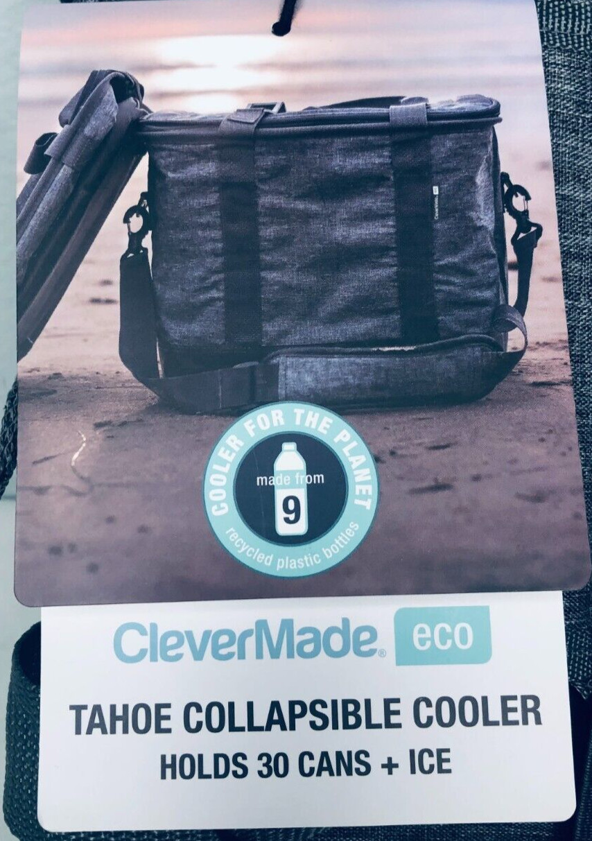 CleverMade Tahoe Cooler Bag Collapsible, Insulated Portable Shoulder Strap, Gray