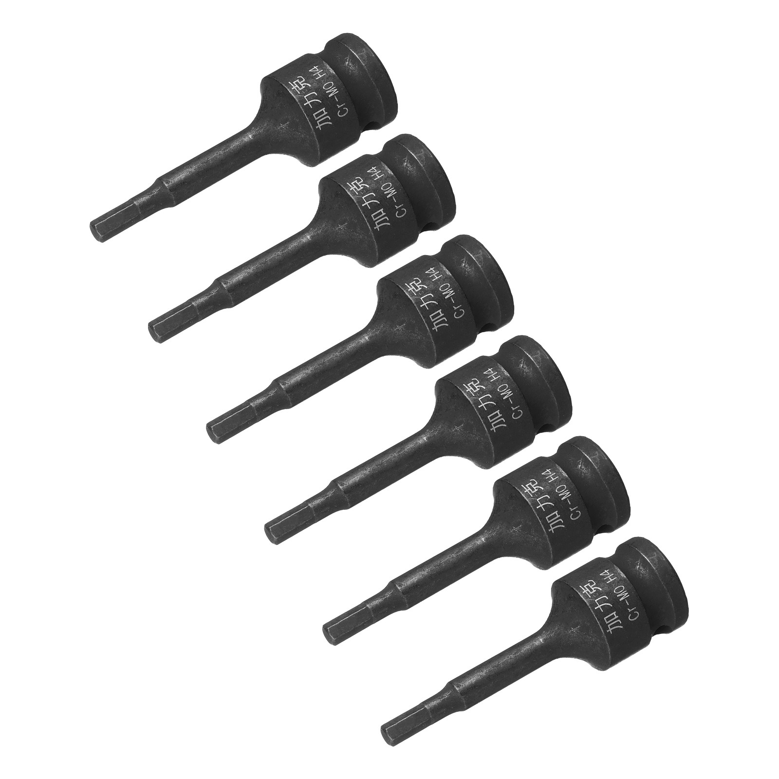6 Pcs 3/8-Inch Drive H4 Impact Socket Cr-Mo Steel 60mm Length