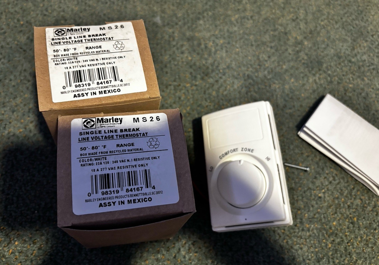 (2) MARLEY ELECTRIC HEATING MS26 SINGLE LINE BREAK LINE VOLTAGE THERMOSTATs New
