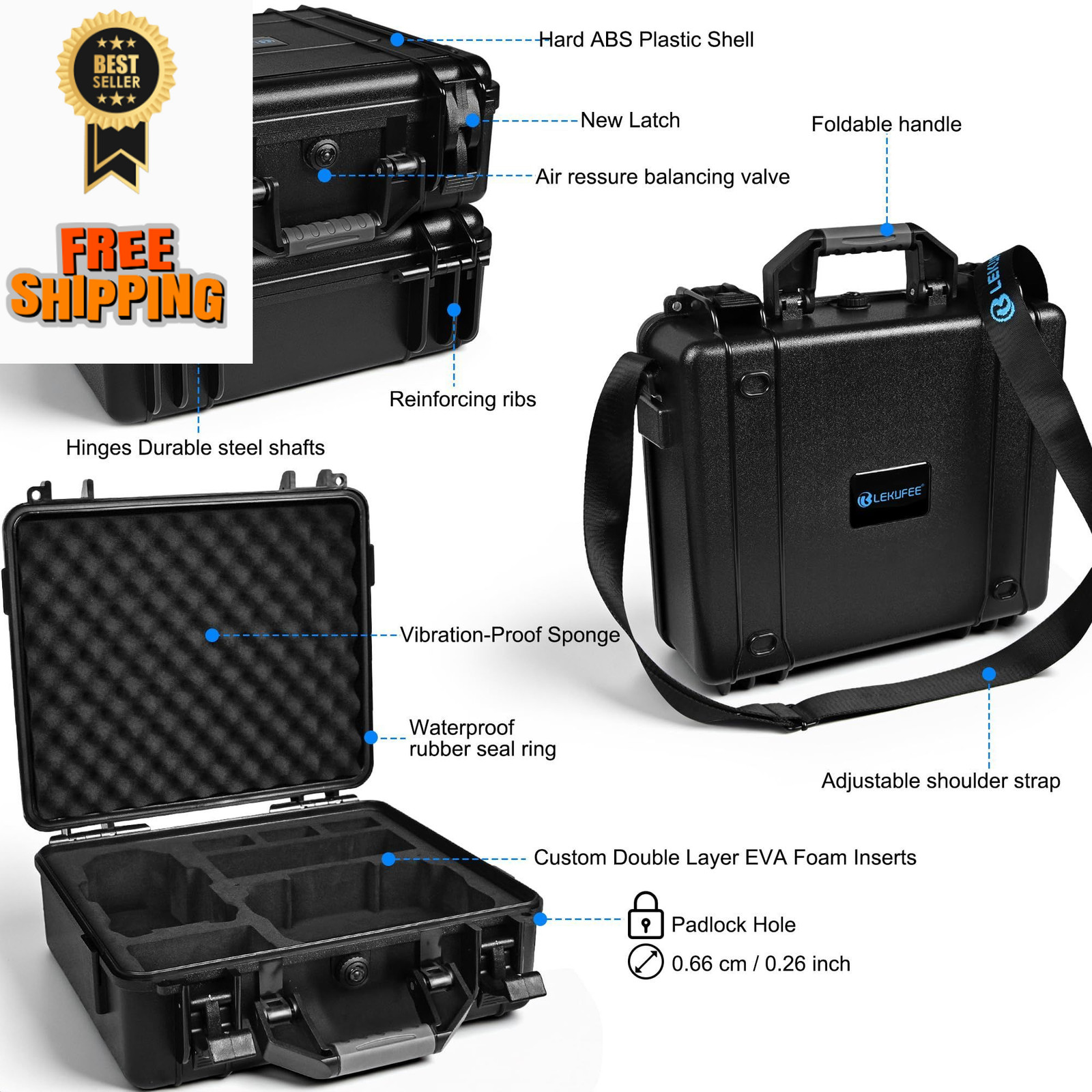 Lekufee Waterproof Hard Carrying Case for DJI 13.3 x 5 x 12.4 inches, Black