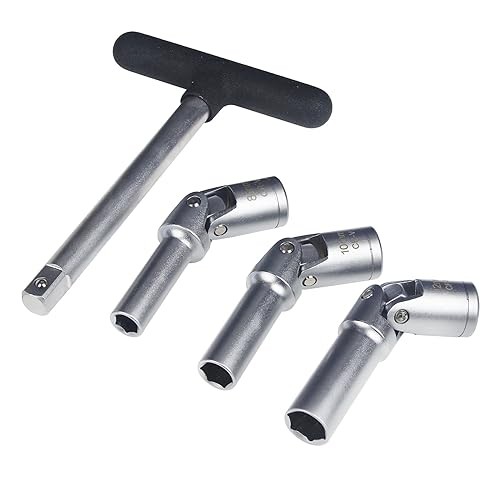 4 Piece Glow Plug Socket Set with 3/8" Dr T-Bar, Glow Plug Sizes (8mm, 10mm,