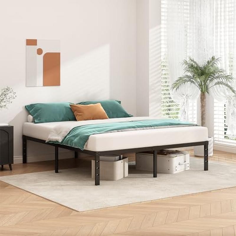 King Metal Platform Bed Frame Sturdy Support Easy Assembly Squeak Resistant New