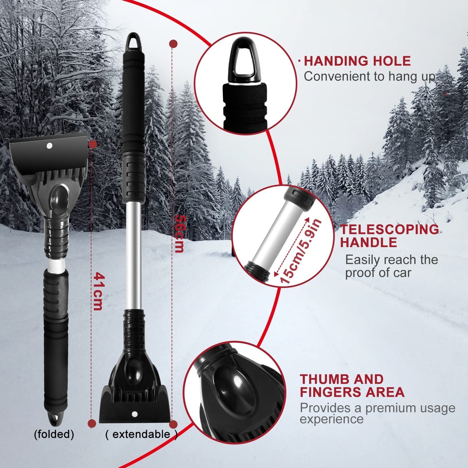 Raniaco Ice Scraper w/ Glove Mitt for Car Windshield, Extendable Handle