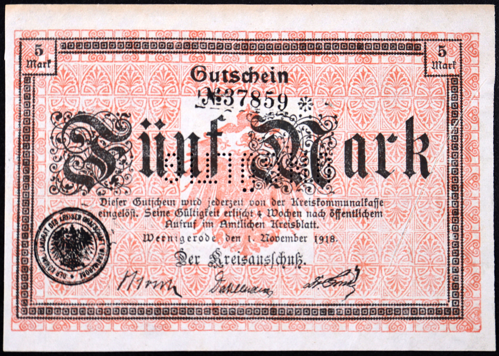 WERNIGERODE 1918 5 Mark Grossnotgeld German Notgeld Banknote