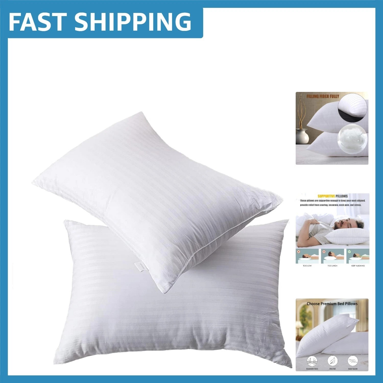 Breathable Queen Size Down Alternative Pillows - Soft 2 Pack for All Sleepers