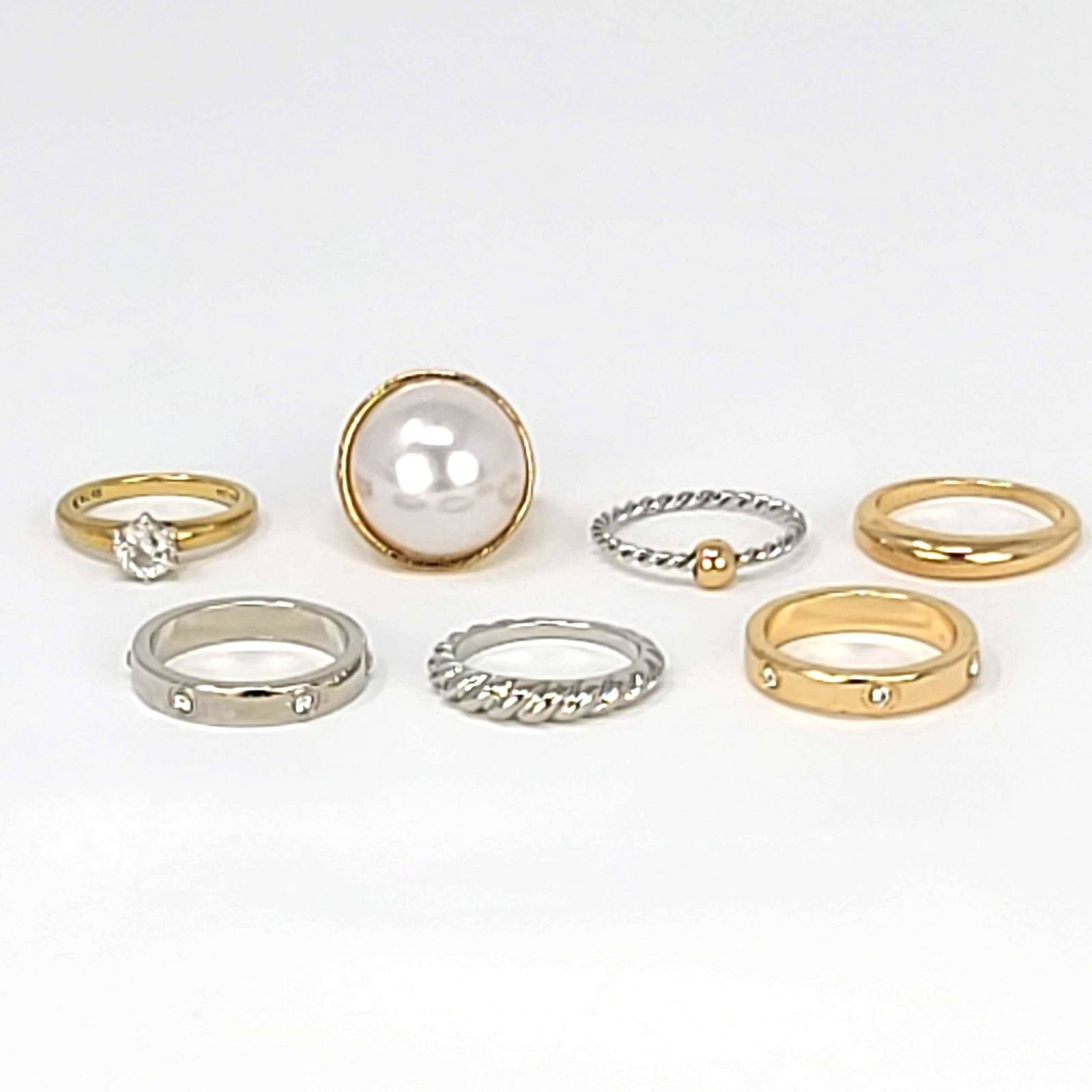 Lot of 7 Mixed Metal Rings | 6 Fashion rings, 1 CZ 925 Ring  | Costume Jewelry