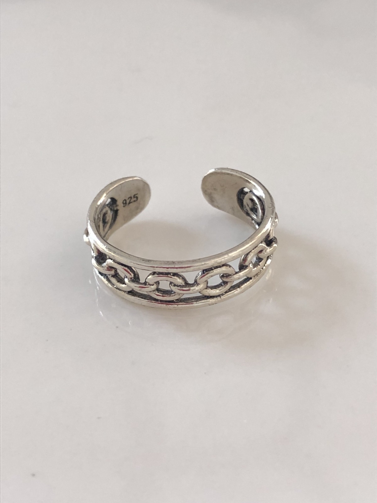 925 Sterling Silver Toe Ring Oval Chain Link Oxidised Midi Ring Adjustable