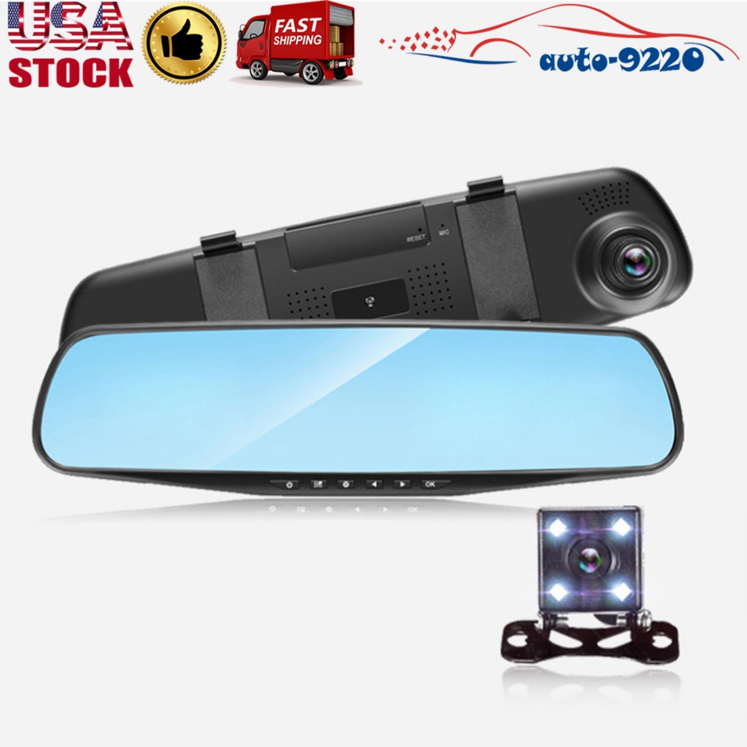 1080P 4.3"Screen HD Rearview Mirror Car DVR Dual Dash Cam Camera Video Recorder