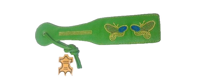 Real Leather Rivet Horse Whip Riding Crop Whip Straight Flogger Cosplay Green#B4