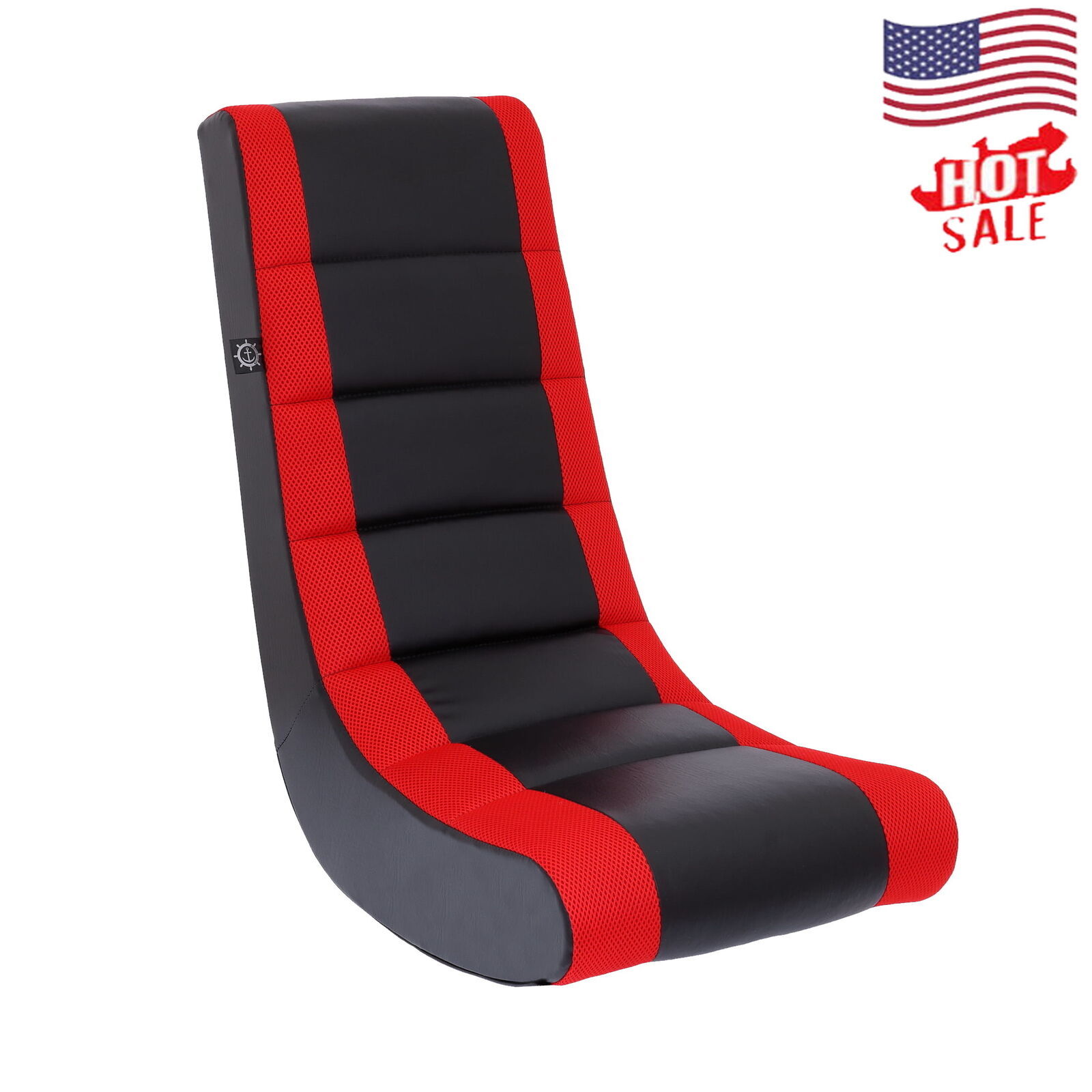 Rocking Gaming Chair Floor Seating Anti-Tipping Faux Leather Mesh Light Weight