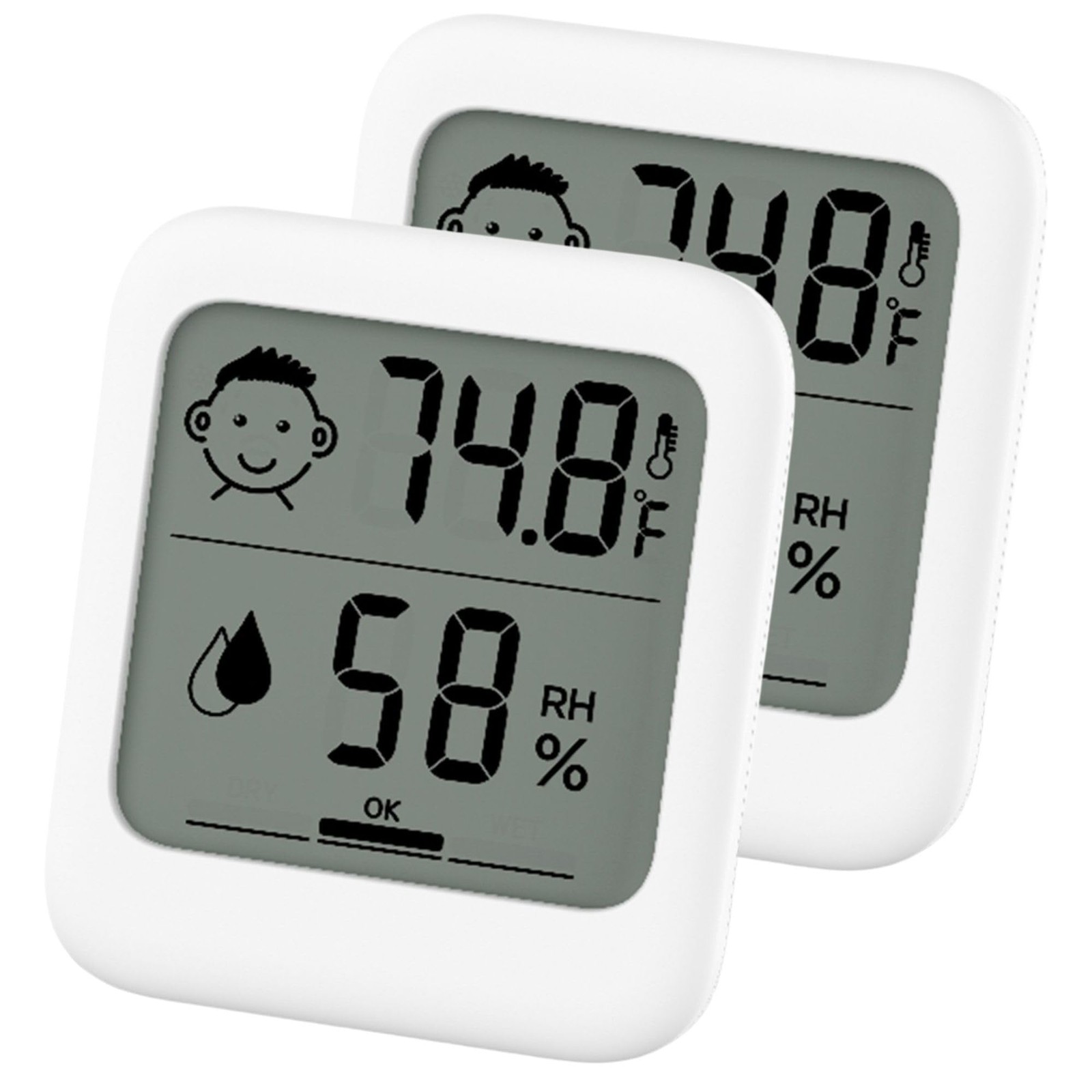 Pack of 2 Digital Thermometer and Hygrometer with Comfort Face Display, Hygro...