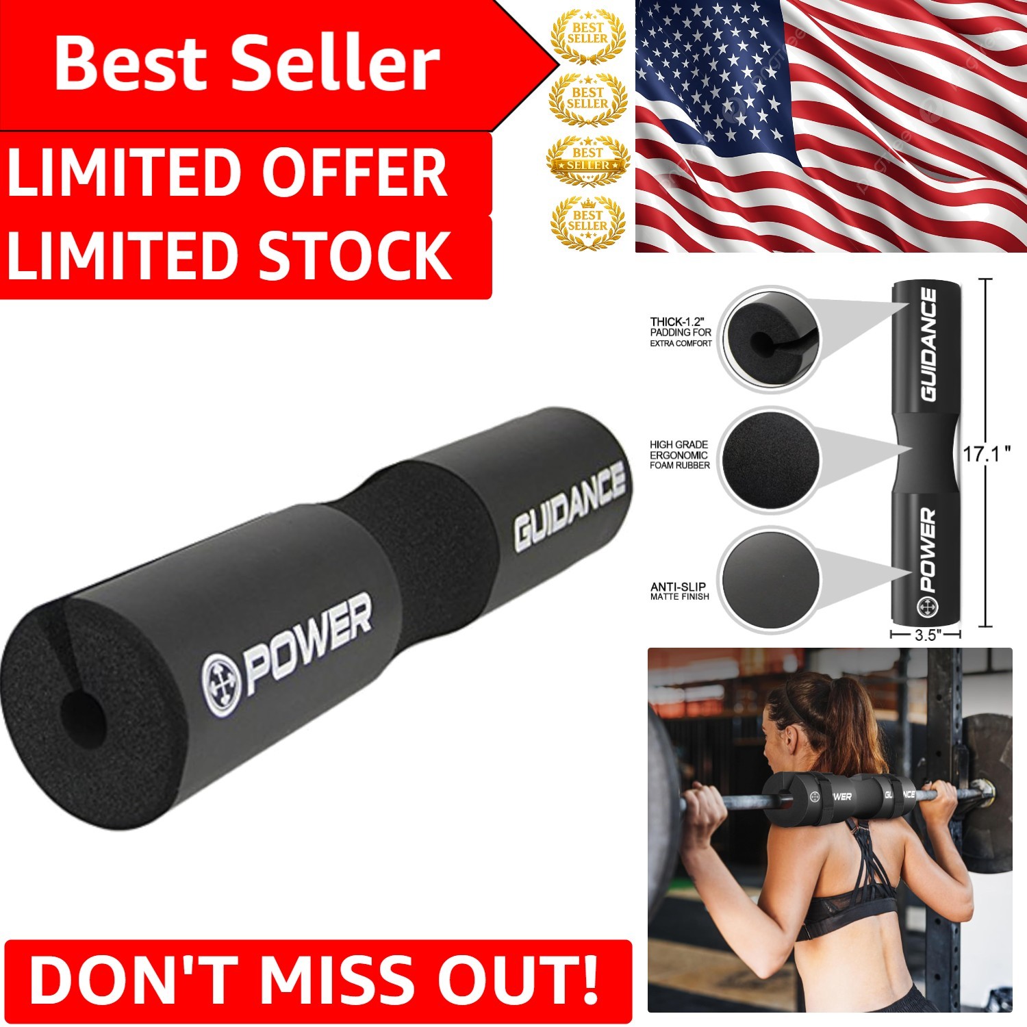 Ergonomic Foam Barbell Pad for Squats & Lunges, Anti-Slip & Lightweight Design