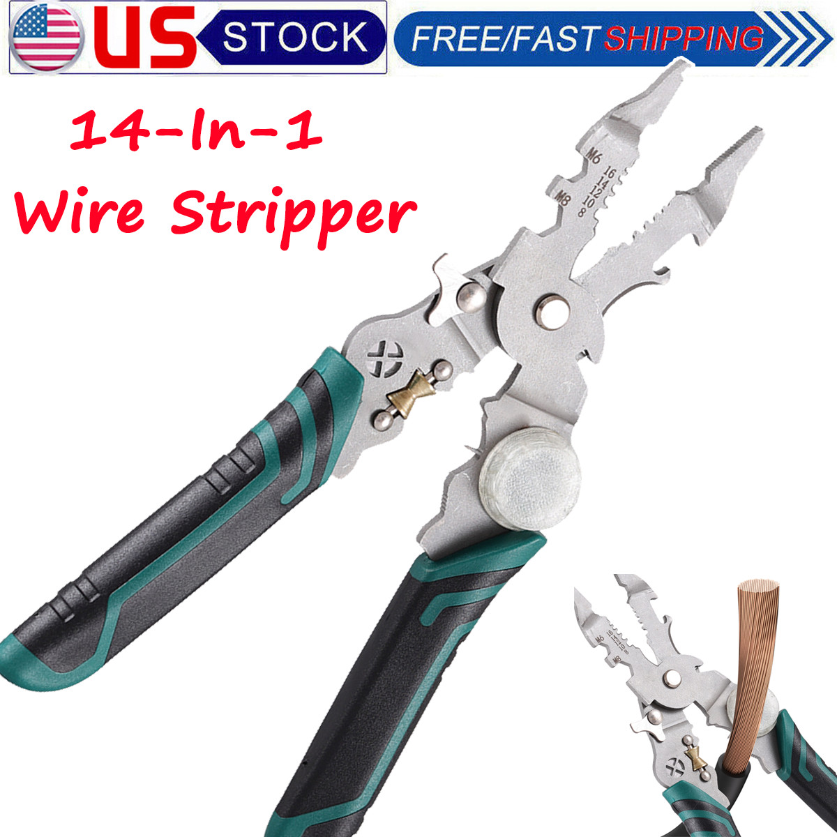 14 in 1 Wire Stripper Twister Set Includes Cable Scissors Voltage Tester Pliers