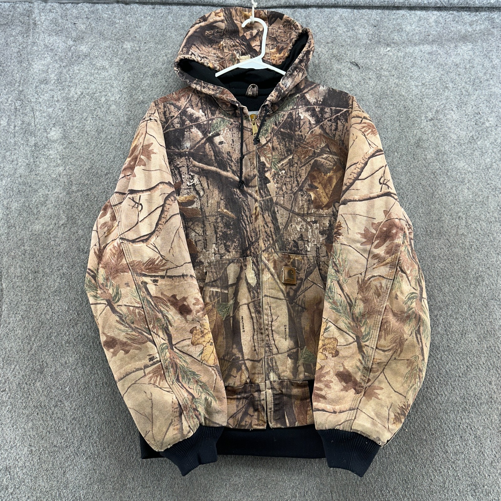 Carhartt Jacket Men M Brown Realtree FullZip Logo Canvas Hoodie Hunting Outdoor