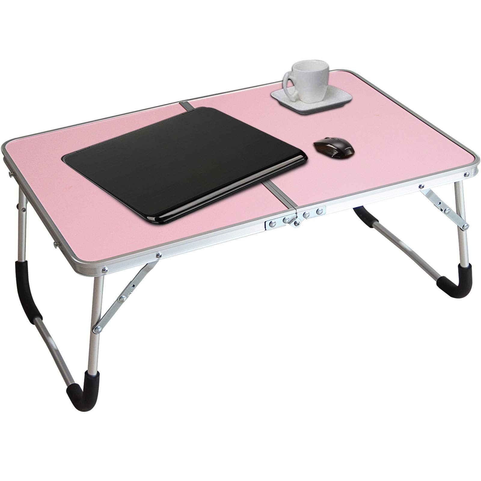 Foldable Laptop Table, Bed Desk, Breakfast Serving Bed Tray, Pink | [Portable...