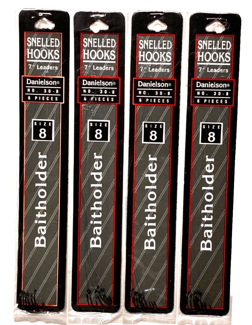 4 PACKS Danielson Snelled Baitholder Hook Size 8 Bronze 6 Count Package