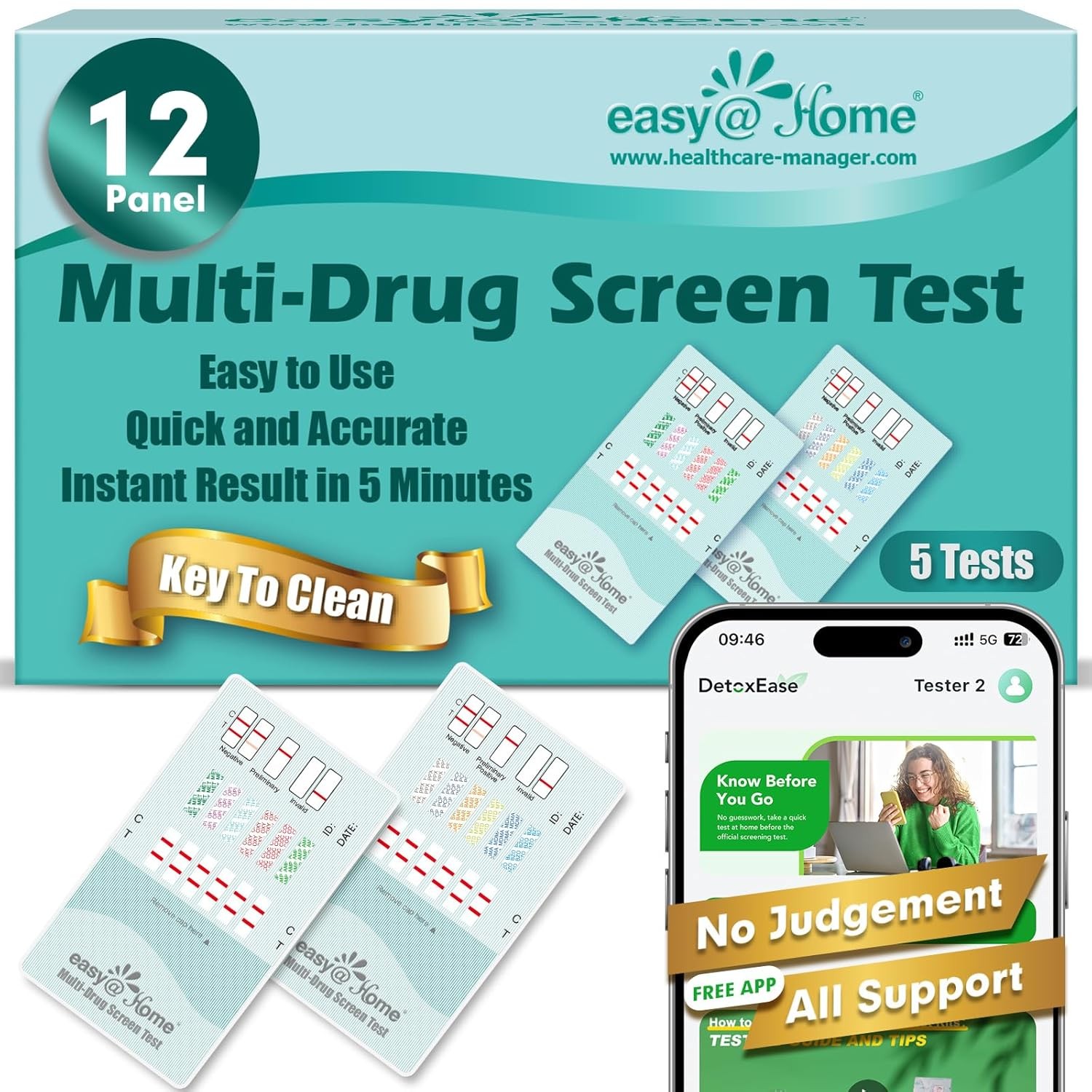 5 Pack Easy@home 12 Panel Urine Dip Instant Drug Test EDOAP-1124:5