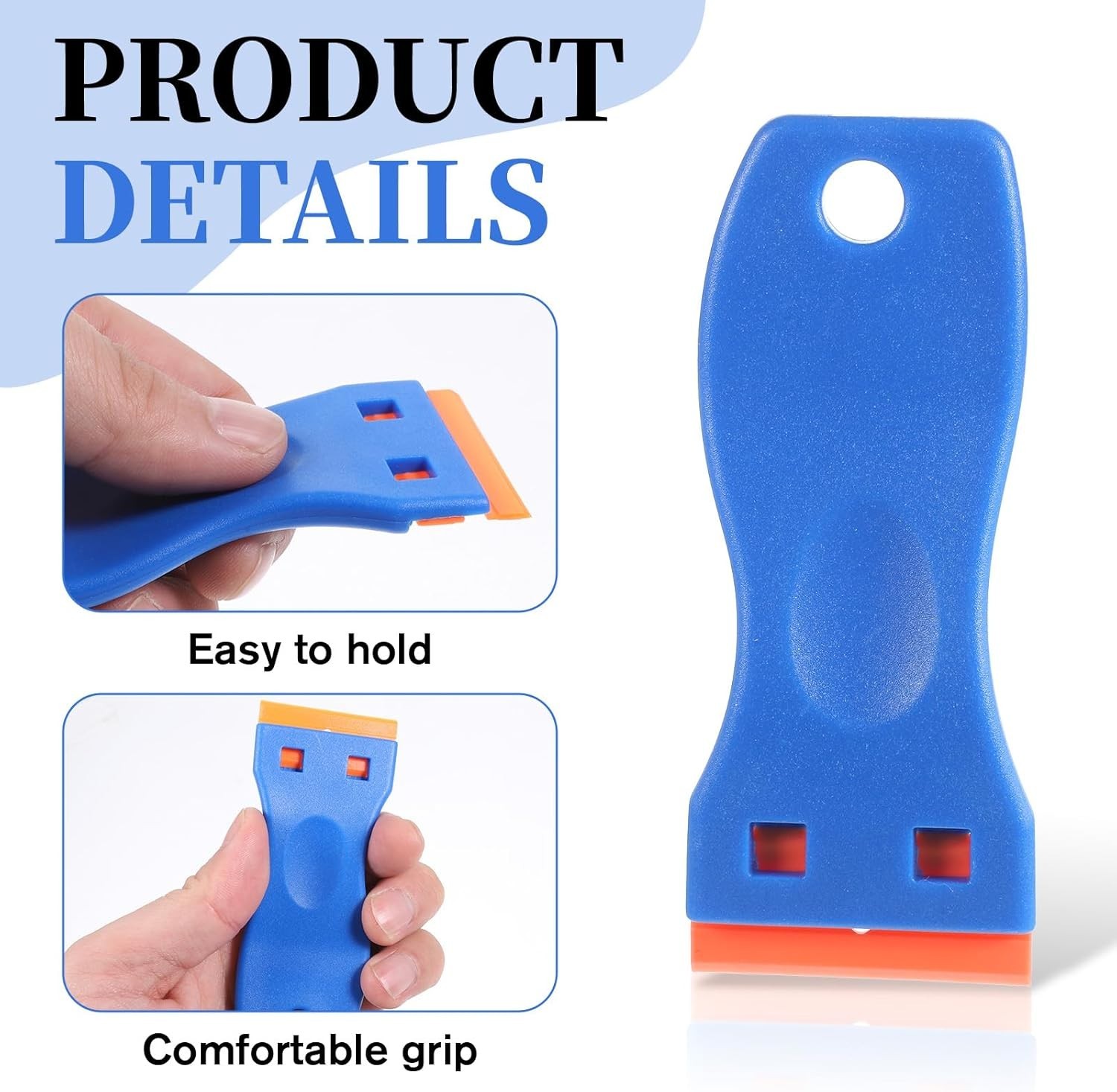 Ergonomic Plastic Scrapers for Decal Removal - 2 Pack with Replacement Blades